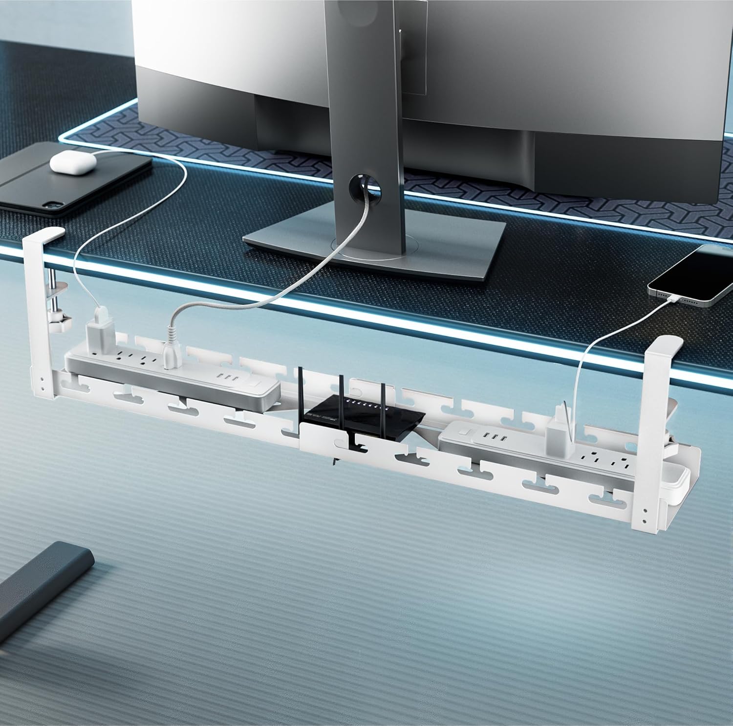 Gaming Accessories For Gaming Desk - Extendable Under Desk Cable Management Tray