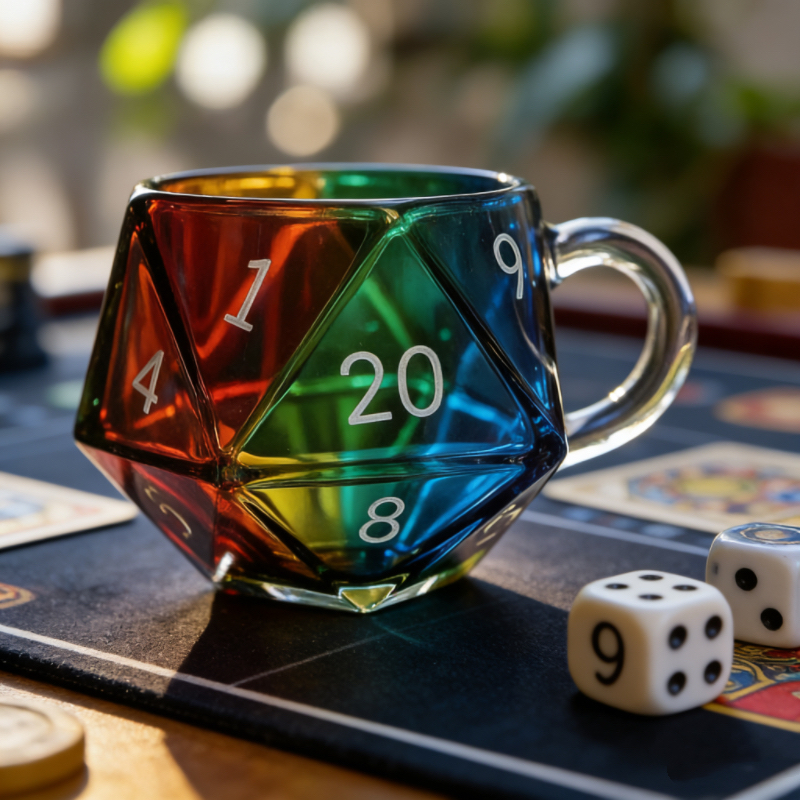 Gaming Accessories Gift Ideas - 20-Sided Dice Shaped Glass Coffee Cup